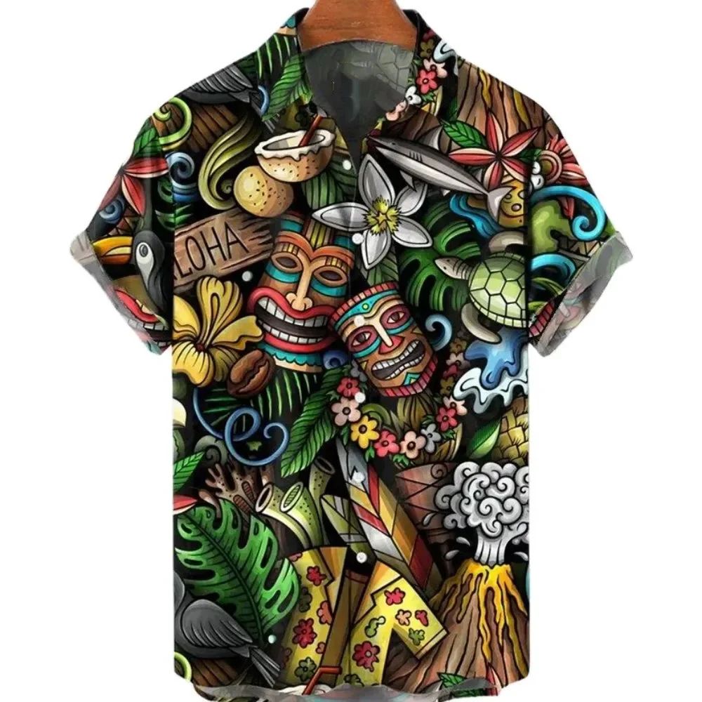 Streetwear Brand Label - Camisa de Praia Masculina Streetwear 2023