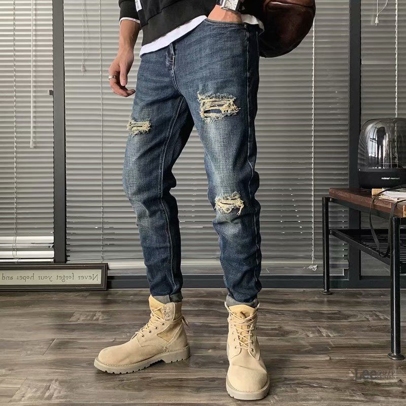 Streetwear Brand Jeans - Jeans rasgados masculinos outono novo coreano