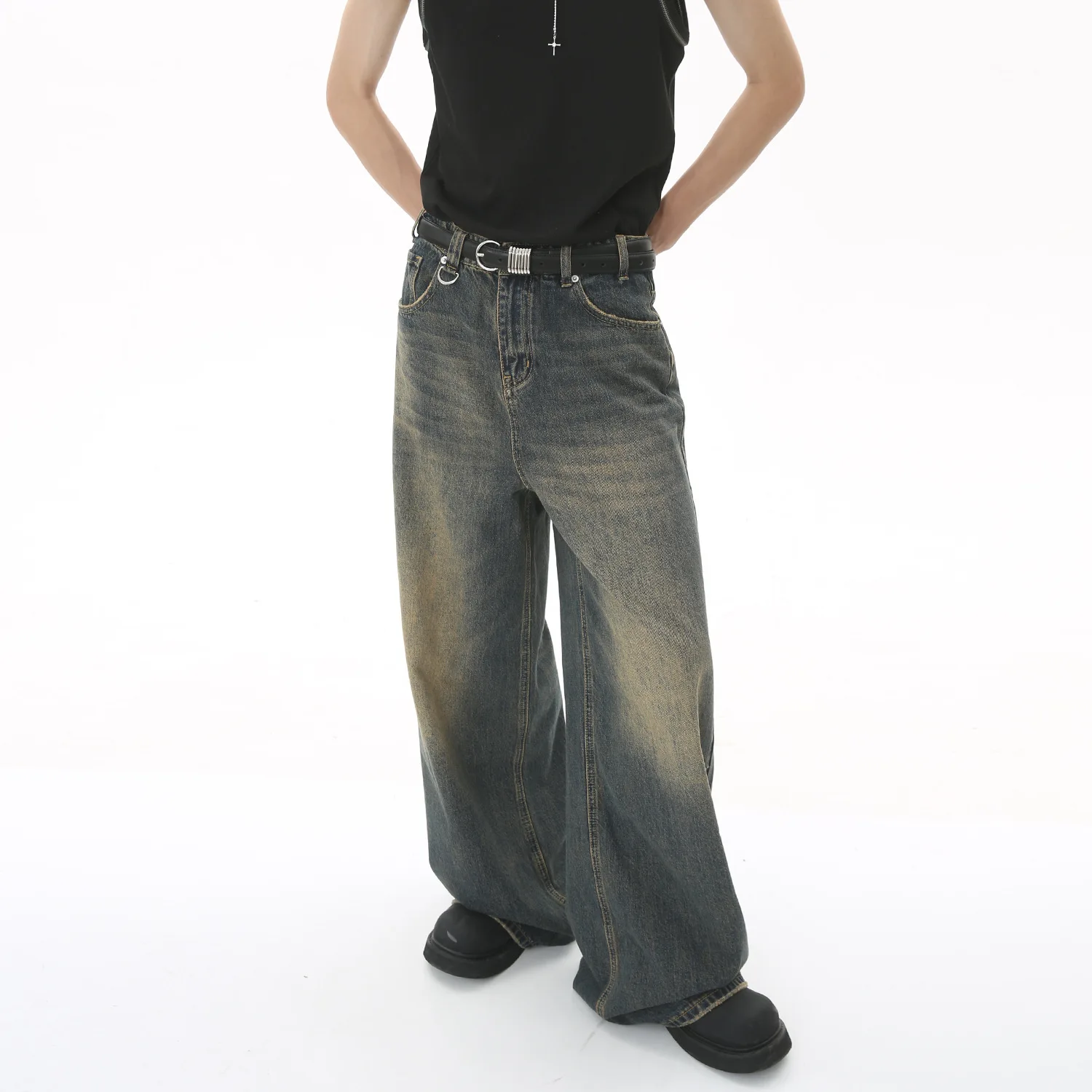 Streetwear Brand Jeans - Novo masculino baggy perna reta calças