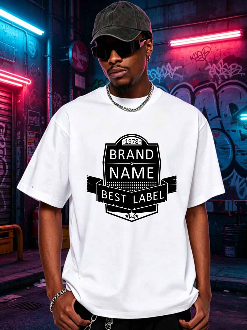 Streetwear Brand Label - Camiseta Masculina Retrô com Estampa Gráfica