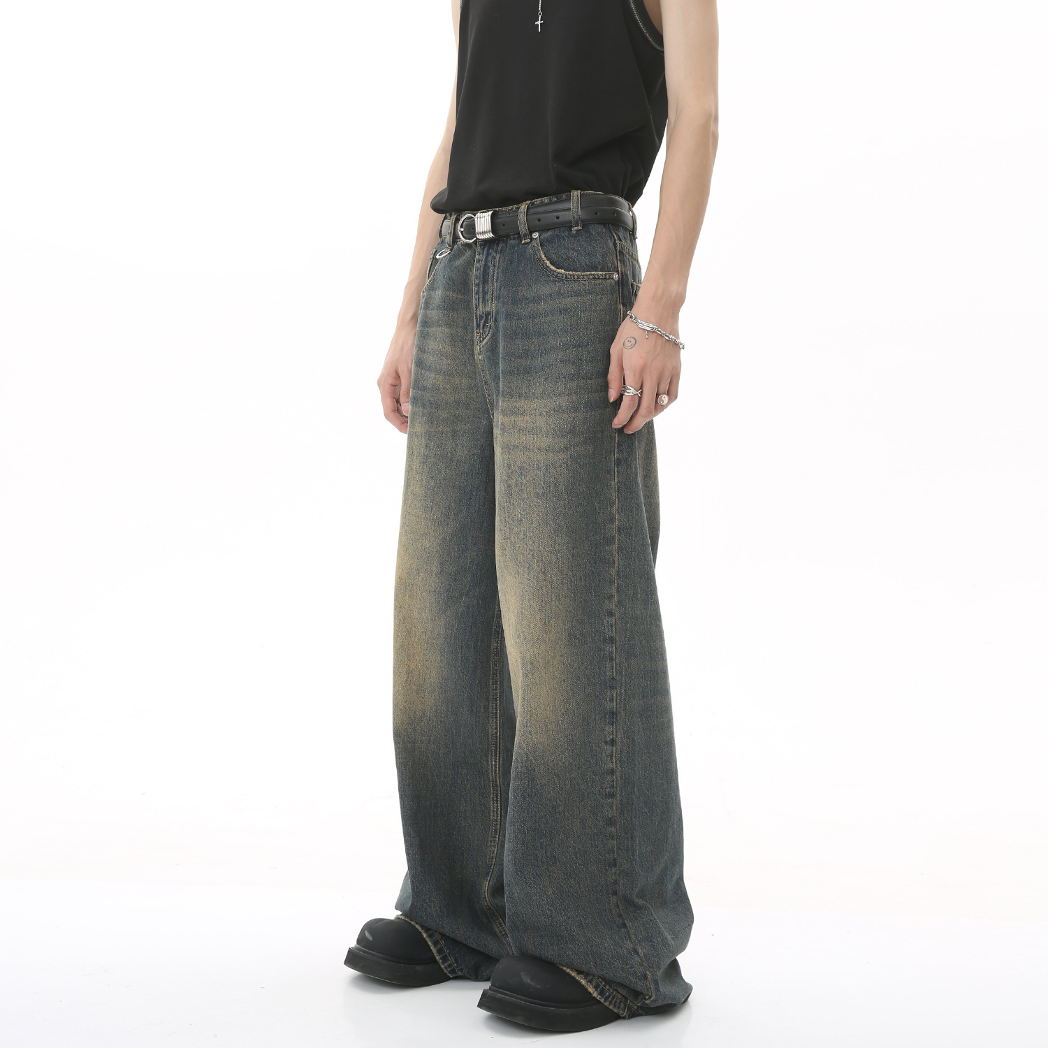 Novo masculino baggy perna ret - Streetwear Brand Jeans avaliação e preço