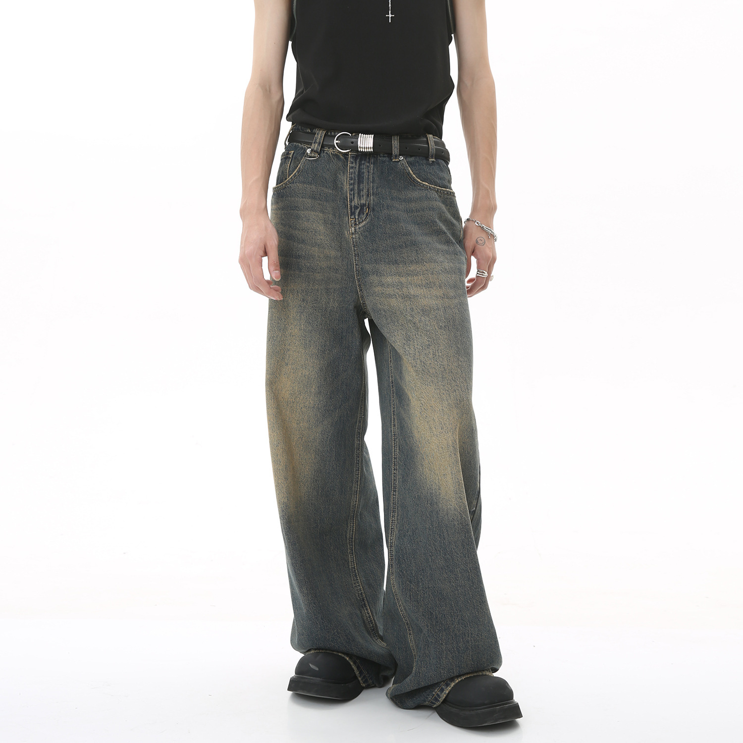 Novo masculino baggy perna ret - Streetwear Brand Jeans avaliação e preço